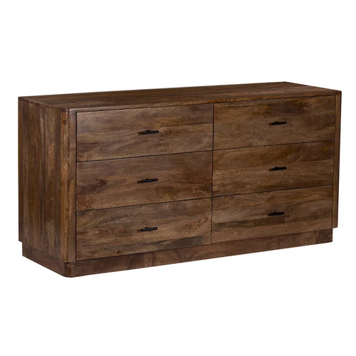 Commode 6 tiroirs, bois de manguier, placage noyer