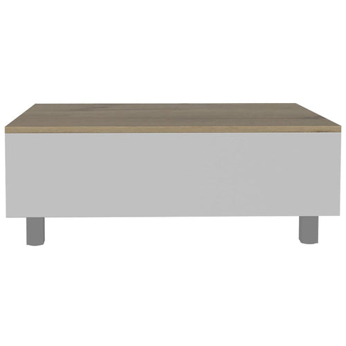 Table basse rectangulaire relevable de 32 pouces en bois d'ingénierie blanc et chêne clair