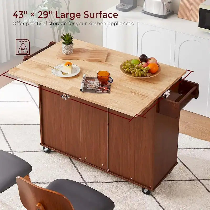Îlot de cuisine mobile de 54 pouces avec rangement