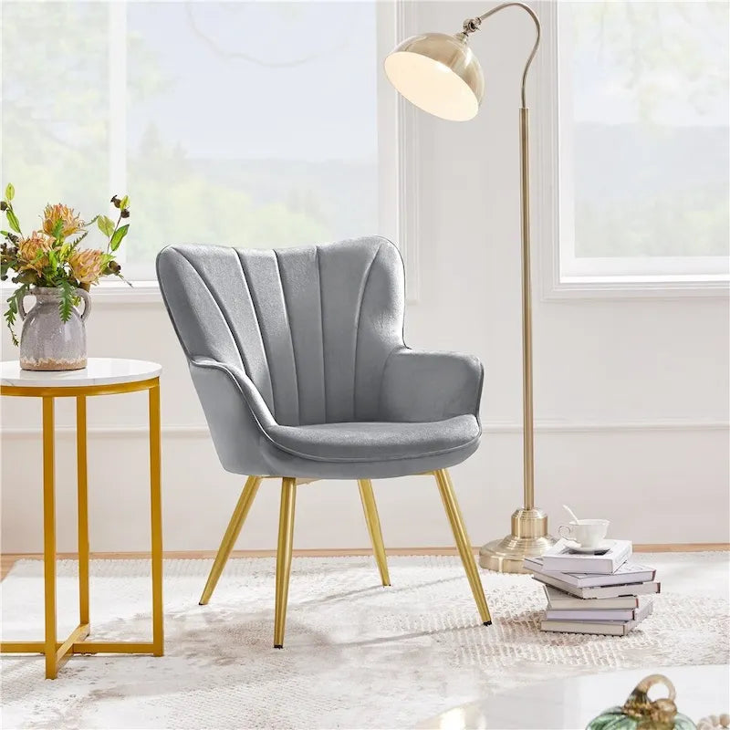 Fauteuil d'appoint moderne en velours à dossier incurvé et plissé
