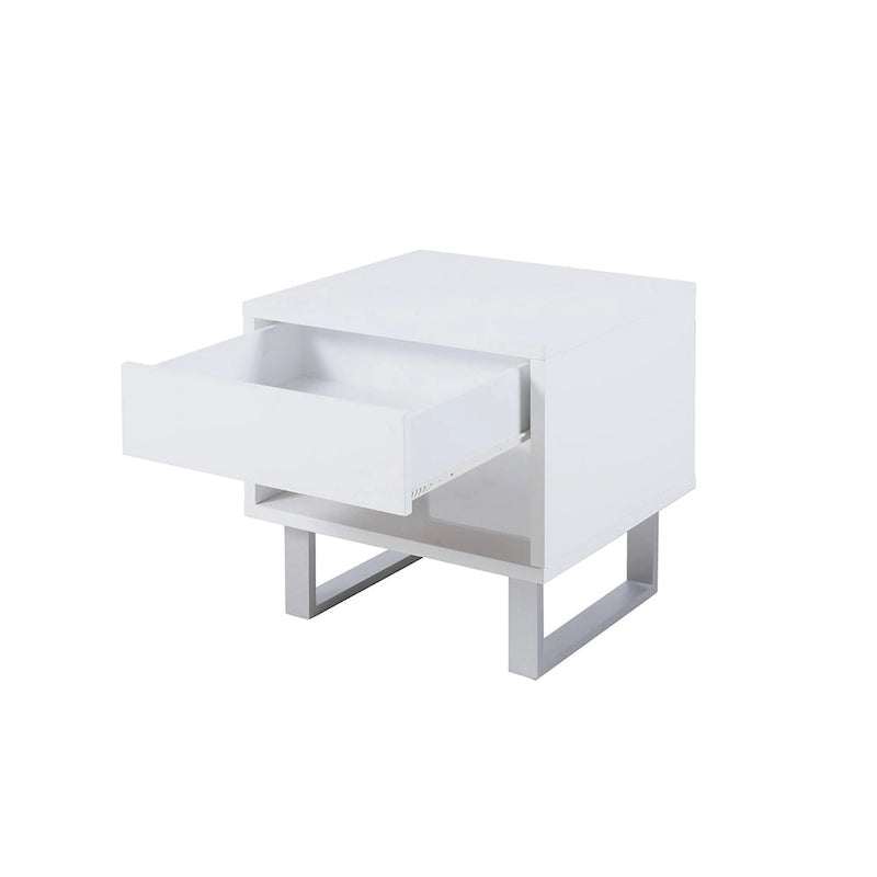 Table d'appoint rectangulaire à un tiroir blanc brillant