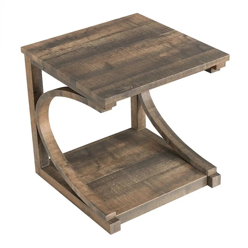 Table basse unique en bois massif avec étagère de rangement