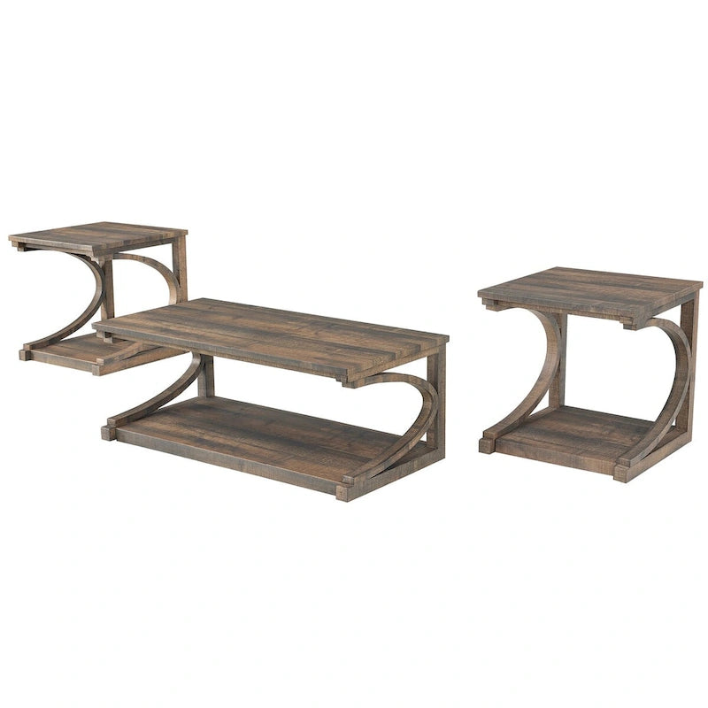 Table basse unique en bois massif avec étagère de rangement