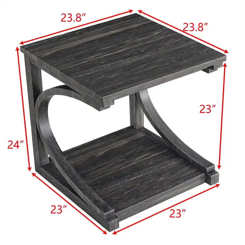 Table basse unique en bois massif avec étagère de rangement