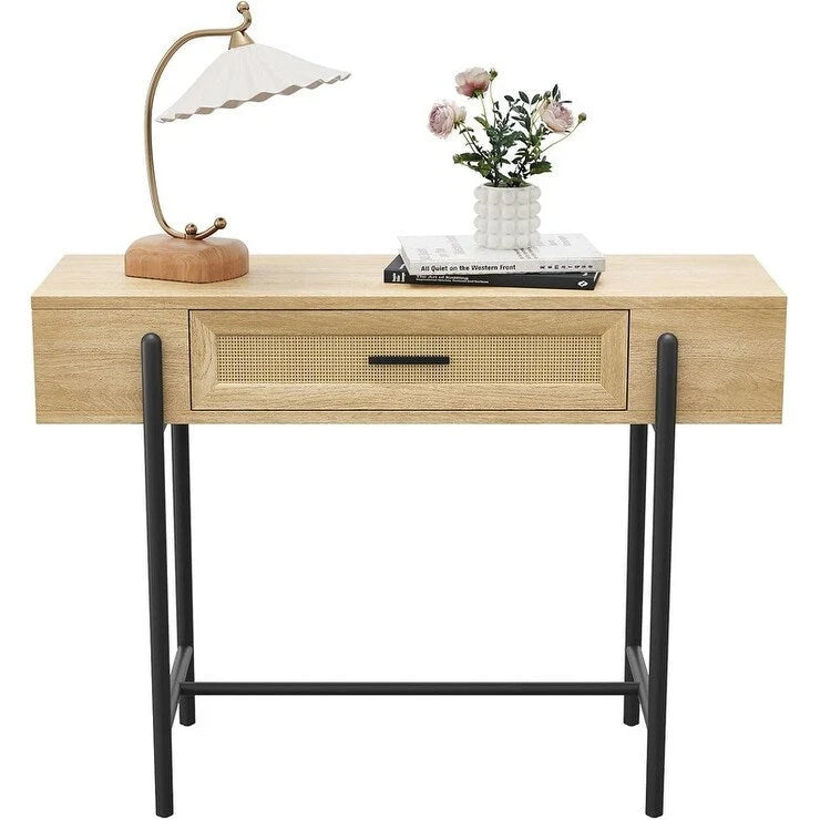 Console, Table d'entrée en rotin avec tiroir de rangement